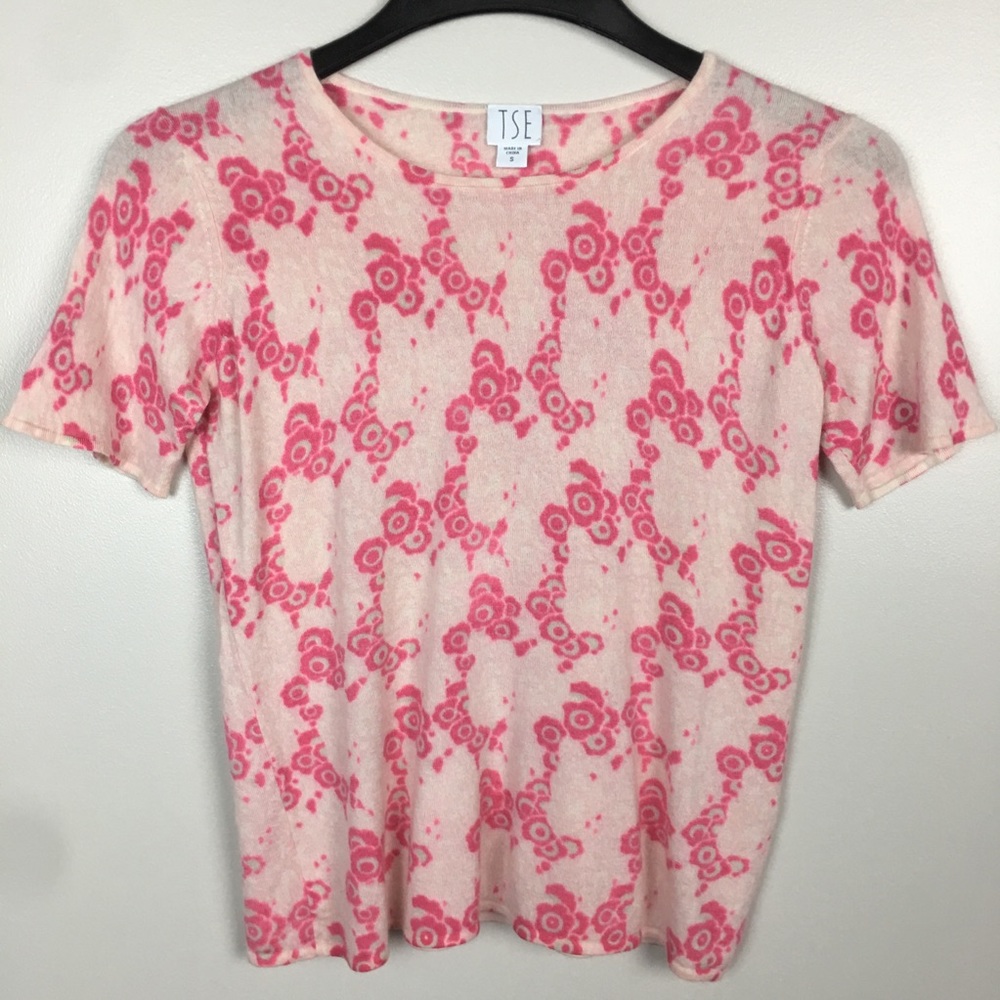 TSE Women's Pink Floral Short-Sleeve Sweater